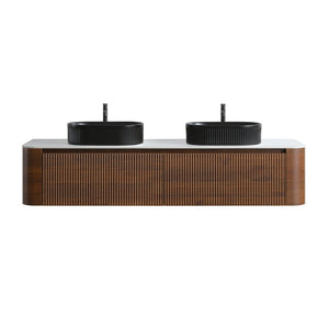 English Elm Erba 72 Inch Double Sink Bathroom Vanity Fluted Cabinet with Sintered Stone Top Walnut Black W1865S00274