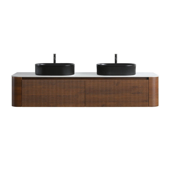 English Elm Erba 72 Inch Double Sink Bathroom Vanity Fluted Cabinet with Sintered Stone Top Walnut Black W1865S00274