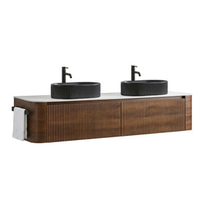 English Elm Erba 72 Inch Double Sink Bathroom Vanity Fluted Cabinet with Sintered Stone Top Walnut Black W1865S00274