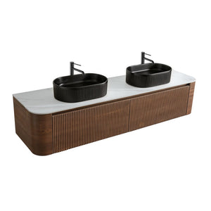 English Elm Erba 72 Inch Double Sink Bathroom Vanity Fluted Cabinet with Sintered Stone Top Walnut Black W1865S00274