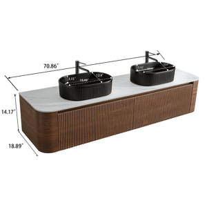 English Elm Erba 72 Inch Double Sink Bathroom Vanity Fluted Cabinet with Sintered Stone Top Walnut Black W1865S00274