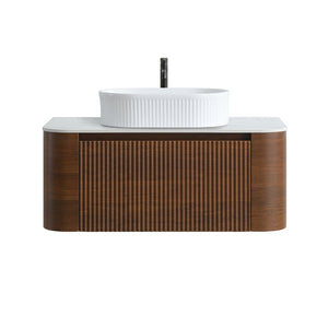 English Elm Erba 36 Inch Fluted Bathroom Vanity with Ceramic Vessel Sink and Matching Towel Rack Walnut White W1865S00277