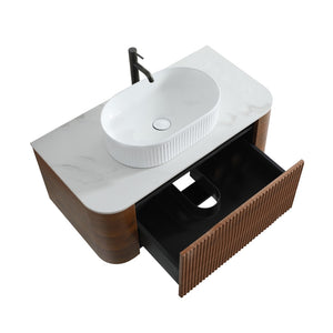 English Elm Erba 36 Inch Fluted Bathroom Vanity with Ceramic Vessel Sink and Matching Towel Rack Walnut White W1865S00277