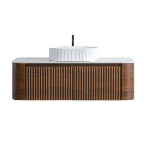 English Elm Erba 48 Inch Fluted Wall Mount Bathroom Vanity with Oval Ceramic Basin and Towel Rack Walnut White W1865S00278