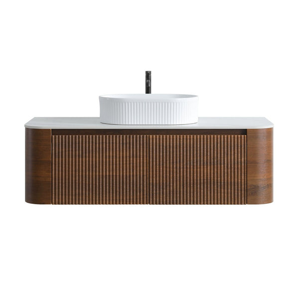English Elm Erba 48 Inch Fluted Wall Mount Bathroom Vanity with Oval Ceramic Basin and Towel Rack Walnut White W1865S00278