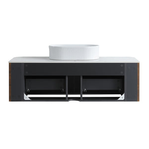 English Elm Erba 48 Inch Fluted Wall Mount Bathroom Vanity with Oval Ceramic Basin and Towel Rack Walnut White W1865S00278