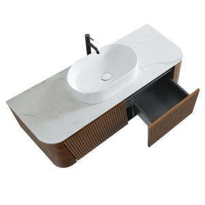 English Elm Erba 48 Inch Fluted Wall Mount Bathroom Vanity with Oval Ceramic Basin and Towel Rack Walnut White W1865S00278