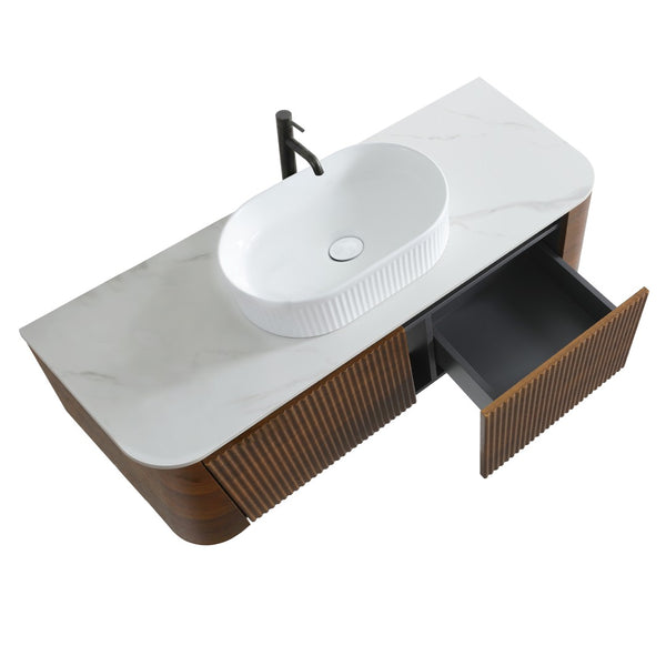 English Elm Erba 48 Inch Fluted Wall Mount Bathroom Vanity with Oval Ceramic Basin and Towel Rack Walnut White W1865S00278