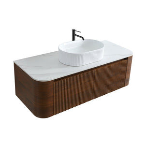 English Elm Erba 48 Inch Fluted Wall Mount Bathroom Vanity with Oval Ceramic Basin and Towel Rack Walnut White W1865S00278