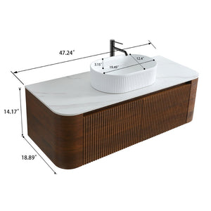 English Elm Erba 48 Inch Fluted Wall Mount Bathroom Vanity with Oval Ceramic Basin and Towel Rack Walnut White W1865S00278