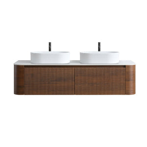 English Elm Erba 60 Inch Double Sink Bathroom Vanity Fluted Panels Oval Ceramic Basins Spa Style Walnut White W1865S00279