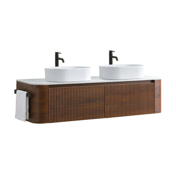 English Elm Erba 60 Inch Double Sink Bathroom Vanity Fluted Panels Oval Ceramic Basins Spa Style Walnut White W1865S00279