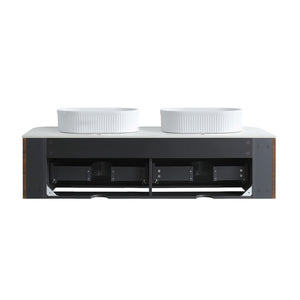 English Elm Erba 60 Inch Double Sink Bathroom Vanity Fluted Panels Oval Ceramic Basins Spa Style Walnut White W1865S00279