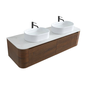 English Elm Erba 60 Inch Double Sink Bathroom Vanity Fluted Panels Oval Ceramic Basins Spa Style Walnut White W1865S00279