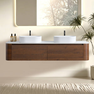English Elm Erba 72 Inch Double Sink Bathroom Vanity Fluted Cabinet with Sintered Stone Top Walnut White W1865S00280