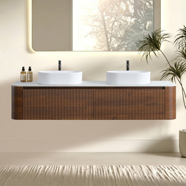 English Elm Erba 72 Inch Double Sink Bathroom Vanity Fluted Cabinet with Sintered Stone Top Walnut White W1865S00280