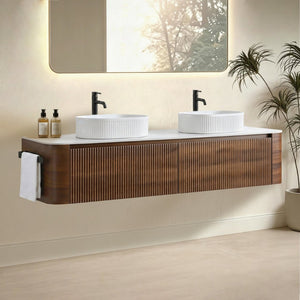 English Elm Erba 72 Inch Double Sink Bathroom Vanity Fluted Cabinet with Sintered Stone Top Walnut White W1865S00280