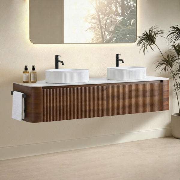 English Elm Erba 72 Inch Double Sink Bathroom Vanity Fluted Cabinet with Sintered Stone Top Walnut White W1865S00280