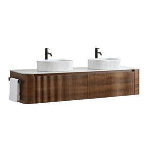 English Elm Erba 72 Inch Double Sink Bathroom Vanity Fluted Cabinet with Sintered Stone Top Walnut White W1865S00280