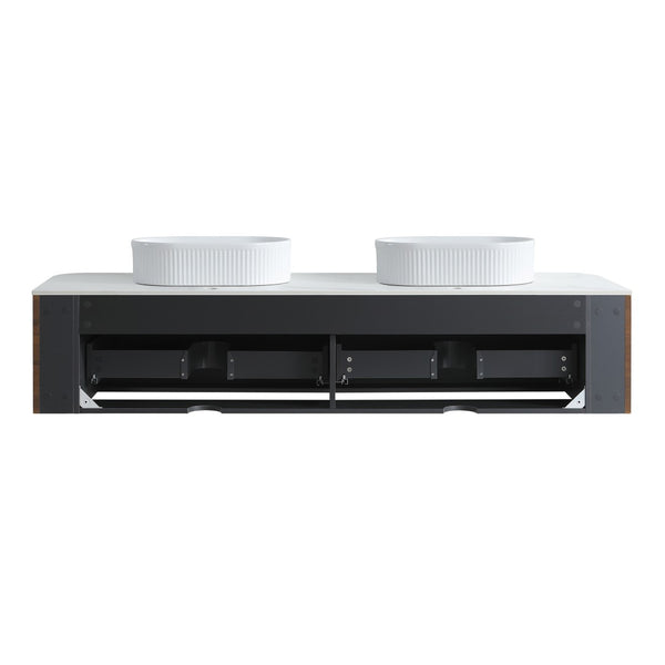 English Elm Erba 72 Inch Double Sink Bathroom Vanity Fluted Cabinet with Sintered Stone Top Walnut White W1865S00280