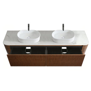 English Elm Erba 72 Inch Double Sink Bathroom Vanity Fluted Cabinet with Sintered Stone Top Walnut White W1865S00280