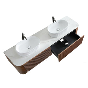 English Elm Erba 72 Inch Double Sink Bathroom Vanity Fluted Cabinet with Sintered Stone Top Walnut White W1865S00280