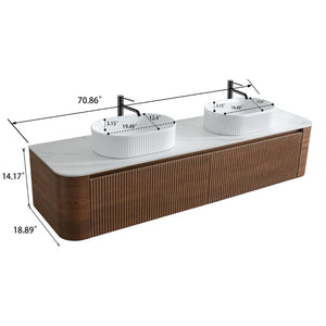 English Elm Erba 72 Inch Double Sink Bathroom Vanity Fluted Cabinet with Sintered Stone Top Walnut White W1865S00280