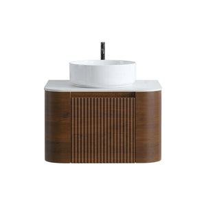 English Elm Erba 24 Inch Fluted Wall Mounted Vanity with Ceramic Sink and Soft Close Drawer Walnut W1865S00281