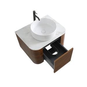 English Elm Erba 24 Inch Fluted Wall Mounted Vanity with Ceramic Sink and Soft Close Drawer Walnut W1865S00281