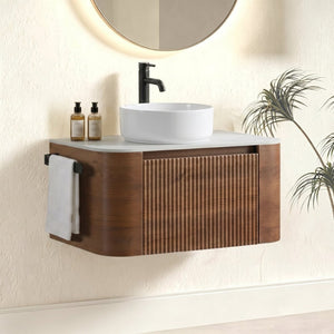 English Elm Erba 30 Inch Fluted Wall Mount Bathroom Vanity with Ceramic Sink and Towel Rack Walnut W1865S00282