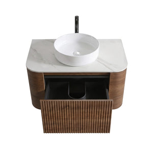 English Elm Erba 30 Inch Fluted Wall Mount Bathroom Vanity with Ceramic Sink and Towel Rack Walnut W1865S00282
