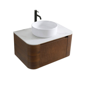 English Elm Erba 30 Inch Fluted Wall Mount Bathroom Vanity with Ceramic Sink and Towel Rack Walnut W1865S00282