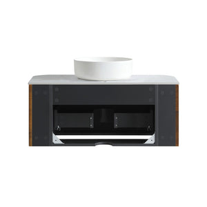 English Elm Erba 36 Inch Fluted Wall Mount Bathroom Vanity with Ceramic Sink and Towel Rack Walnut W1865S00283