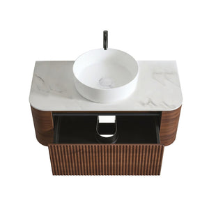 English Elm Erba 36 Inch Fluted Wall Mount Bathroom Vanity with Ceramic Sink and Towel Rack Walnut W1865S00283