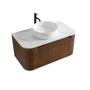 English Elm Erba 36 Inch Fluted Wall Mount Bathroom Vanity with Ceramic Sink and Towel Rack Walnut W1865S00283