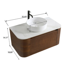 English Elm Erba 36 Inch Fluted Wall Mount Bathroom Vanity with Ceramic Sink and Towel Rack Walnut W1865S00283