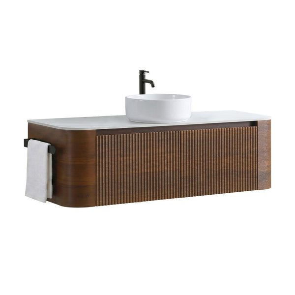 English Elm Erba Fluted Wall Mounted Bathroom Vanity with Ceramic Sink and Soft Close Drawer Walnut W1865S00284