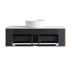 English Elm Erba Fluted Wall Mounted Bathroom Vanity with Ceramic Sink and Soft Close Drawer Walnut W1865S00284