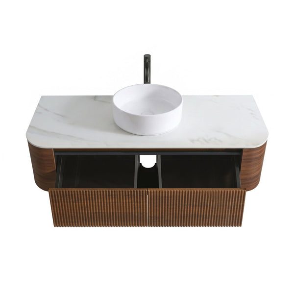 English Elm Erba Fluted Wall Mounted Bathroom Vanity with Ceramic Sink and Soft Close Drawer Walnut W1865S00284