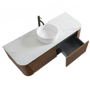 English Elm Erba Fluted Wall Mounted Bathroom Vanity with Ceramic Sink and Soft Close Drawer Walnut W1865S00284