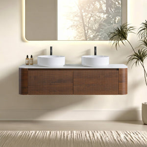 English Elm Erba 60 Inch Fluted Double Sink Vanity Sintered Stone Top Soft Close Drawers Walnut W1865S00285