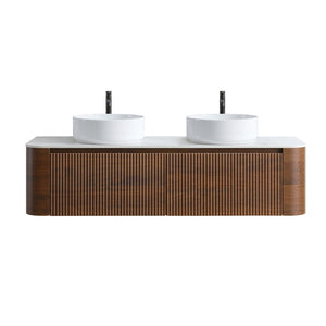 English Elm Erba 60 Inch Fluted Double Sink Vanity Sintered Stone Top Soft Close Drawers Walnut W1865S00285