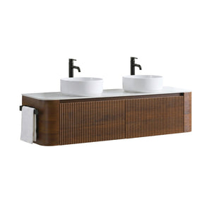 English Elm Erba 60 Inch Fluted Double Sink Vanity Sintered Stone Top Soft Close Drawers Walnut W1865S00285