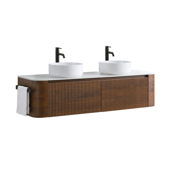 English Elm Erba 60 Inch Fluted Double Sink Vanity Sintered Stone Top Soft Close Drawers Walnut W1865S00285