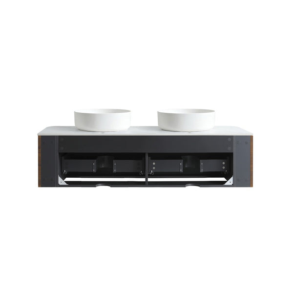 English Elm Erba 60 Inch Fluted Double Sink Vanity Sintered Stone Top Soft Close Drawers Walnut W1865S00285