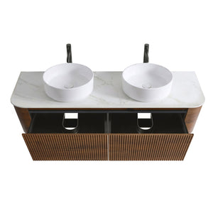 English Elm Erba 60 Inch Fluted Double Sink Vanity Sintered Stone Top Soft Close Drawers Walnut W1865S00285