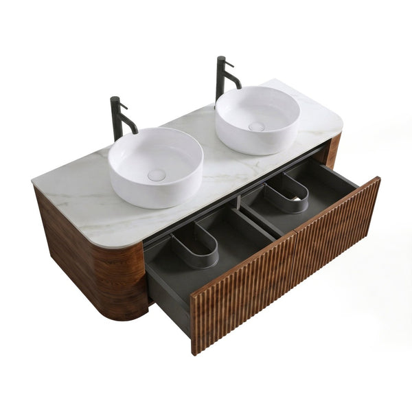 English Elm Erba 60 Inch Fluted Double Sink Vanity Sintered Stone Top Soft Close Drawers Walnut W1865S00285