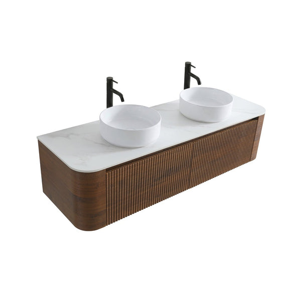 English Elm Erba 60 Inch Fluted Double Sink Vanity Sintered Stone Top Soft Close Drawers Walnut W1865S00285