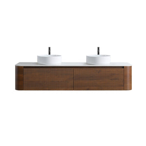 English Elm Erba 72 Inch Double Sink Bathroom Vanity Fluted Spa Design with Ceramic Basins Walnut W1865S00286