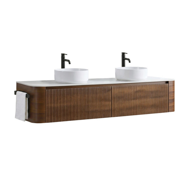 English Elm Erba 72 Inch Double Sink Bathroom Vanity Fluted Spa Design with Ceramic Basins Walnut W1865S00286